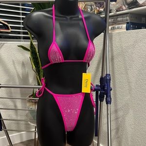 Pink and crystal rhinestone 2 piece micro bikini. New with tags